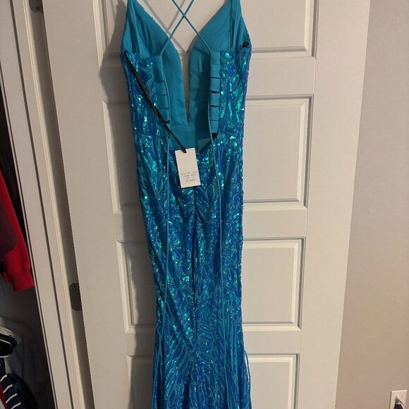 NWT Alyce Paris 61618 Sequin Prom Dress Ocean Size 0 - Picture 9 of 10